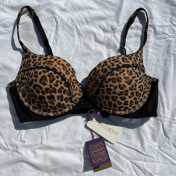 NWT Maison Close Suite Fatale Leopard Print Push Up Bra, 36C - Picture 6 of 15